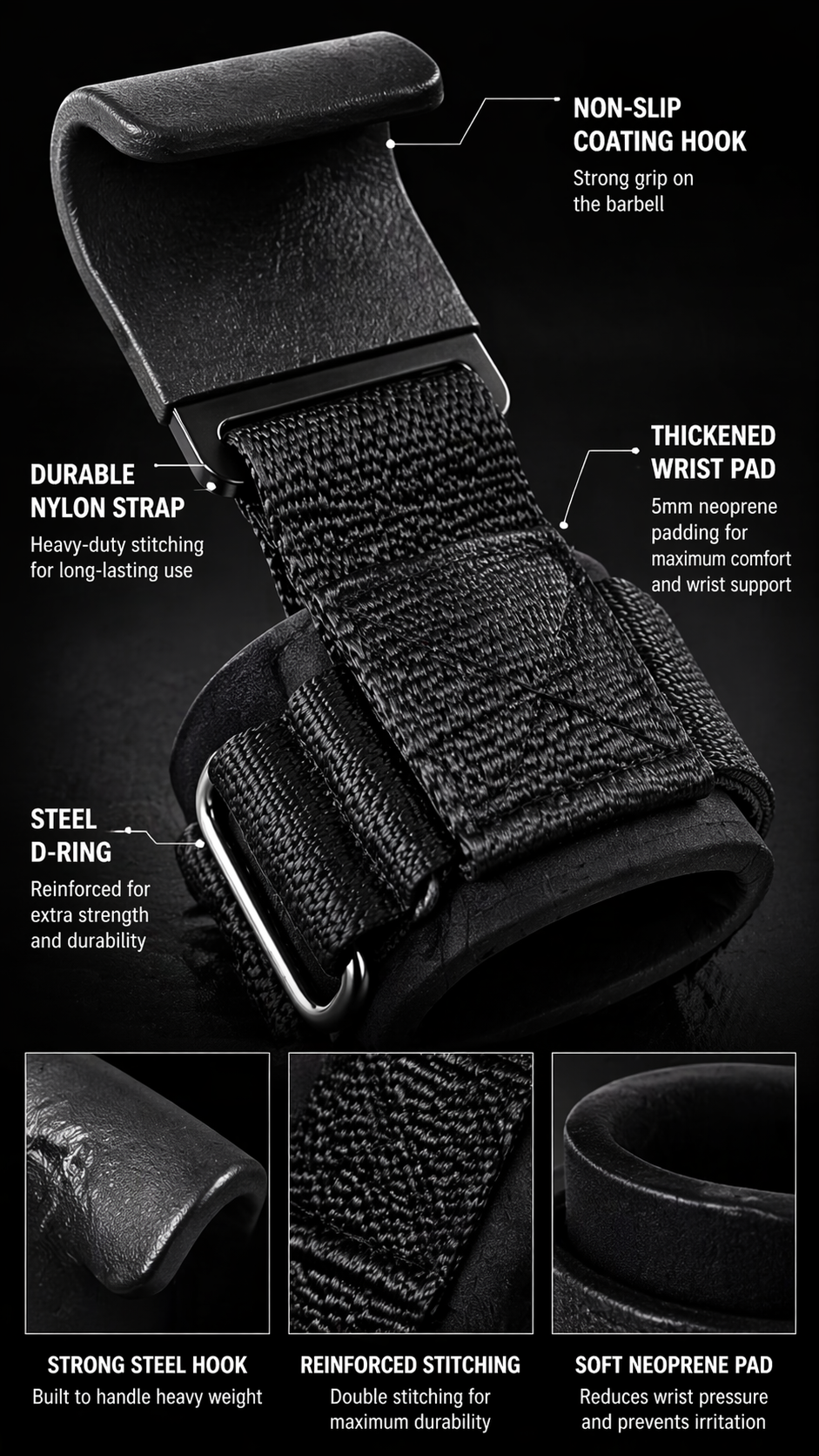 LiftLab Pro Lifting Hooks (Heavy Duty Grip Support)